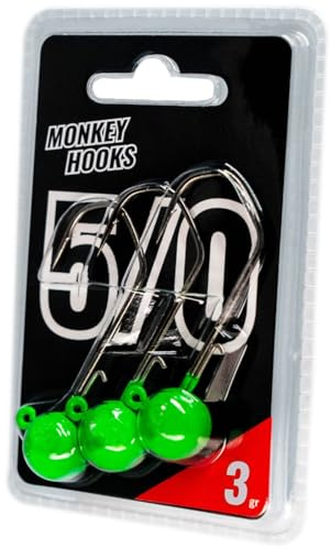 Monkey Lures Hook - 3 Jigköpfe, Größe/Gewicht/Farbe:Gr. 5/0 / 3g / Grün