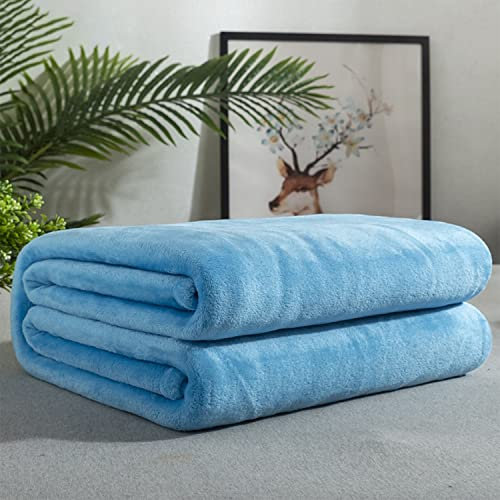 GREATOYAR Manta de Franela para Sofá, Manta de Franela para Cama, Manta para Mascotas, Mantas Ligeras, Extra Cálido, Sobrecama, Caliente, Transpirable para Invierno, Color Azul Cielo, 130X160cm