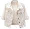 Stafeny Giacca di jeans a maniche corte da donna Giacca di jeans corta con risvolto casual Capispalla casual a coste (IT, Testo, M, Plus, Regular, bai)