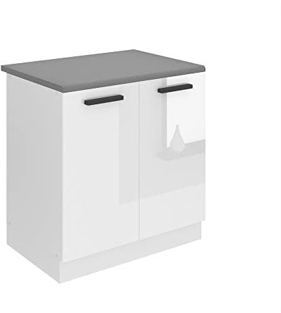 Belini Unterschrank Küche, Spülenunterschrank 80 cm Breite. SDZ Küchenunterschrank mit Arbeitsplatte. Spülenschrank mit 2 Türen, Weiß Hochglanz