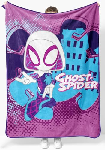 Marvel Spidey and His Amazing Friends Ghost Spider Gwen Überwurfdecke, Maße: 116,8 x 152,4 cm, Kinderbettwäsche mit Gwen Stacy – lichtbeständiges, superweiches Fleece (offizielles Produkt)