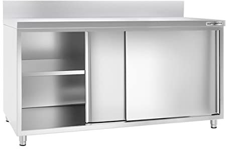 GGM Gastro | ASFK186A | Edelstahl Arbeitsschrank ECO - 1800x600mm - mit Schiebetür und Aufkantung
