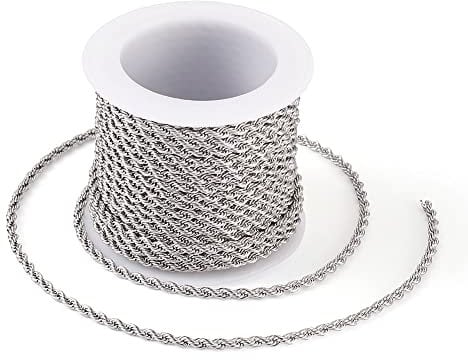 PandaHall 5m 304 Stainless Steel Twisted Chains Unwelded Twist Rope Chain with Spool for Men Women Necklace Jewellery Making