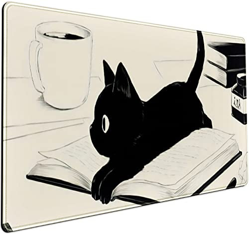 Tapis de bureau kawaï motif chat mignon beige, XXL, grand tapis de bureau esthétique, anime, tapis de clavier extensible, accessoire, décoration de bureau, femme et fille, 80 x 40 cm