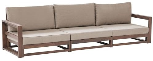 Beliani Gartensofa Akazienholz dunkler Holzfarbton 3-Sitzer Auflagen Taupe Timor II
