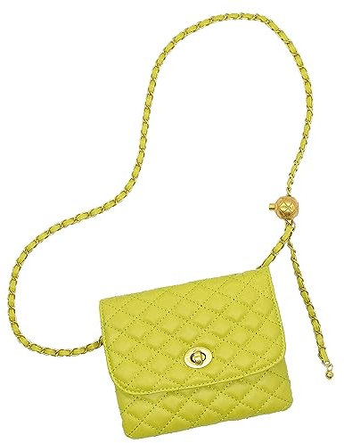Handtasche Damen Klein Umhängetasche Schultertasche Leder Crossbody mit Verstellbarem Gürtel Kette Gesteppt Mädchen Reisen Gelblich Grün