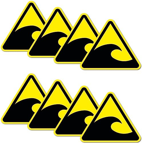 8 Stück Warnhinweis Aufkleber 6x5cm Tsunami Welle Wasser UV Schutz laminiert wasserfest Digitaldruck Warnung