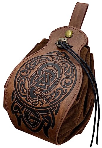 Mittelalterliche Gürteltasche, Wikinger Kunstleder Münztasche Braun Tragbare Drawstring Würfeltasche Renaissance LARP Gürteltasche für Bogenschießen Cospaly