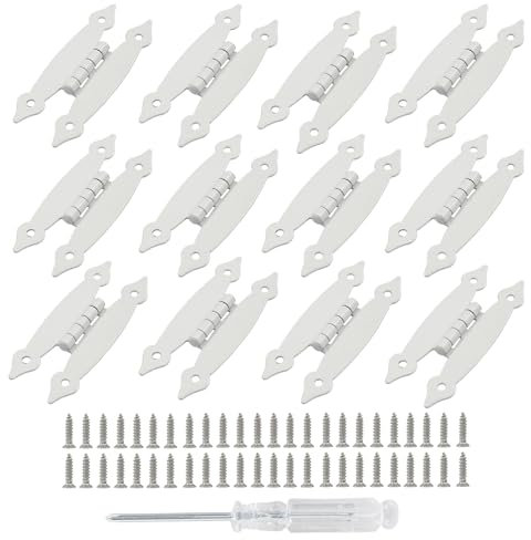 Kyuionty 12 Pack H-Shape Cabinet Hinges, Hammercraft Flush Door Hinge for Kitchen Cupboard Wardrobe (White)