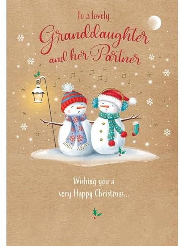 Piccadilly Greetings Weihnachtskarte, Motiv: Paar, Enkelin und Partner, Schneepaar, 22,9 x 15,2 cm