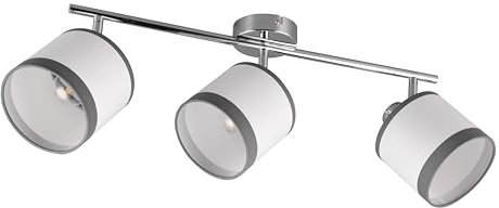 RL LIVE YOUR LIGHT Reality Leuchten Spotbalken Davos R81553006, Metall Chrom Schirme Stoff Grau/Weiß, exkl. 3x E14