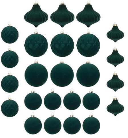 25 Stück Samt-Weihnachtskugeln, beflockte Weihnachtskugel, rot-grüner Samt-Weihnachtsschmuck, Kugeln für Weihnachtsbaum, Heimdekoration, dekorative Verzierung für Urlaub, Weihnachten, Hochzeit –6/8 cm