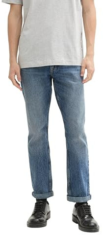 TOM TAILOR Denim Herren 1043456 Aedan Straight Jeans, 10119-Used Mid Stone Blue Denim, 36W / 32L