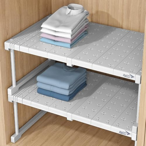 Küchenschrank Organizer Erweiterbar Lagerregal Verstellbares Separator Schuhe Regaltrenner Organizer DIY Separator Teiler Ohne Bohren für Schlafzimmer Theken Bücherregal (Breite 42cm, Lang 47-68cm)