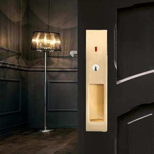 betensh Pocket Door Handle with Key Sliding Door Locks Handle Pocket Door Lock Recessed Door Handle 180mm Keyed Gold