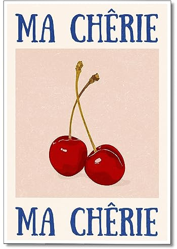 Anslipswar Retro Cherry Canvas Wall Art, Vintage 70s Red Blue Posters for Room Aesthetic, Trendy Preppy Cherry Picture Print for Teen Girls College Dorm Apartment Wall Art Decor 24x36in Unframed