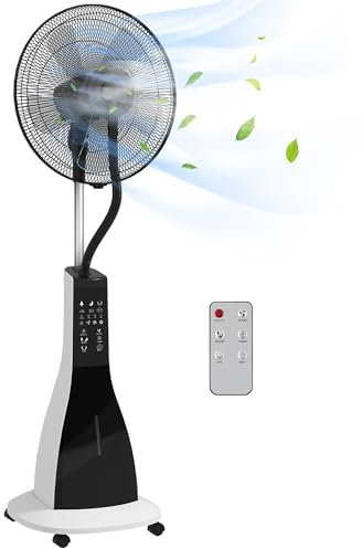 HOMCOM Ventilatore Nebulizzatore con Serbatoio 3L, Timer, 3 Modalità e 3 Velocità, Ventilatore a Piantana in Metallo e ABS, 44.5x38.5x120 cm, Bianco e Nero