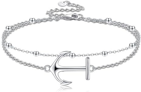 POPLYKE Anker Fußkettchen für Damen 925 Sterling Silber Fußkette Armbänder für Damen Fußkette Armbänder Damen Fußkette Doppelschichtige Kette für Damen