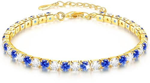 VIVILE Fußkettchen für Damen,Tennis Fussketten für Frauen,Fußkette Damen,Fussketten für Frauen Gold 925,Armband Damen,9.5in+2in,Gold 4MM CZ,Blau Fusskettchen Gold 925 Damen,Fußkette Damen Gold 925