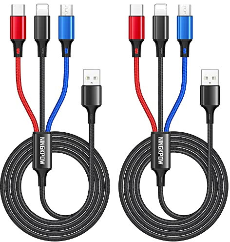 NINGKPOW Multi USB Kabel [2Stück 2M], 3 in 1 Universal Ladekabel Nylon Schnell Multi Kabel USB Mehrfach Ladekabel mit Micro USB Typ C für Samsung Galaxy S23 S22, Huawei P50 P40, Oneplus, LG