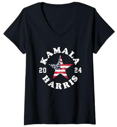 Damen Kamala Harris 2024 Präsidentschaftswahl Amerikanische Flagge Kamala T-Shirt mit V-Ausschnitt