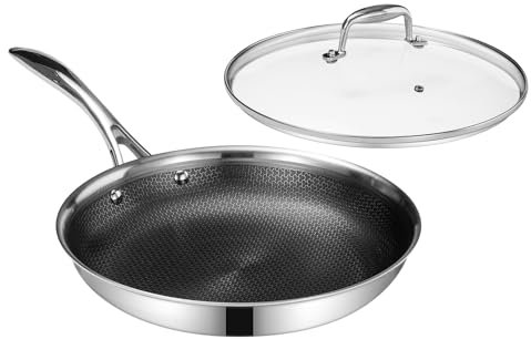 DELUXE Hybrid Ceramic Nonstick 30Cm Fry Pan with Tempered Glass Lid, Skillet with Stay-Cool Handles, Dishwasher&Oven Safe, PFOA Free Compatible with All Cooktops