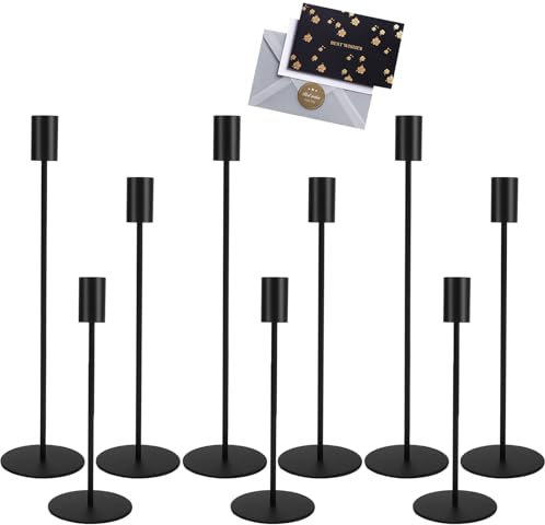 UCAMP Kerzenständer Schwarz 9 Set,Kerzenständer Stabkerzen,23/28/33CM Stabkerzenhalter,Hoch Kerze Stand,Kegelkerzenhalter für Party,Hochzeitstisch,Geburtstag,Abendessen,Kerzenhalte Vintage Deko