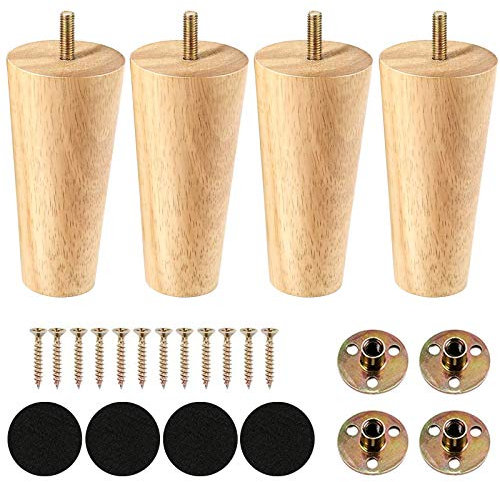 Luabue 4 Pièces Pieds de Meuble en Bois Massif : Pieds en Bois pour Canapé, Sofa, Lit, Tiroir, Fauteuil, Table de Nuit, Armoire (12cm)