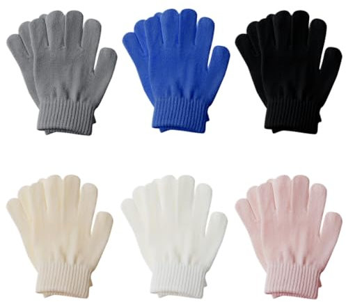 ZOCONE 6 Paar Winter Kinderhandschuhe Magische Dehnbare Warme strickhandschuhe kinder, Fäustlinge Jungen oder Mädchen für Outdoor-Sportarten Radfahren 5 bis 10 Jahren (A)