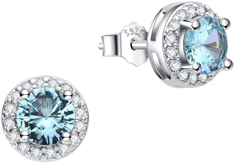 Dada Gioielli - Ohrringe aus 925er Silber, rund, 8 mm, mit funkelnden Zirkonia-Steinen – Kristallweiß, Saphirblau, Rubinrot, Aquamarinblau, Smaragdgrün.