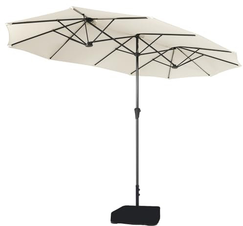 Sekey 220×400 cm Doppelsonnenschirm mit Kurbel & Sonnenschirm-Ständer | XXL Garten-Sonnenschirm für Terrasse, Balkon, Strand – Windfest, UV 50+, inkl. 50kg Sandsack-Basis