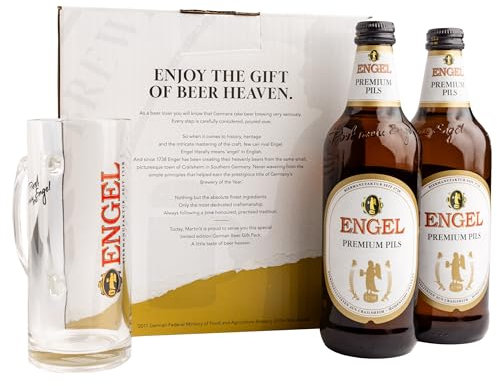 Engel Premium Pilsner Beer Gift Set by Martin's Chocolatier - Traditional German Brew, 4.9% ABV, 500ml Bottle with Stylish Beer Glass