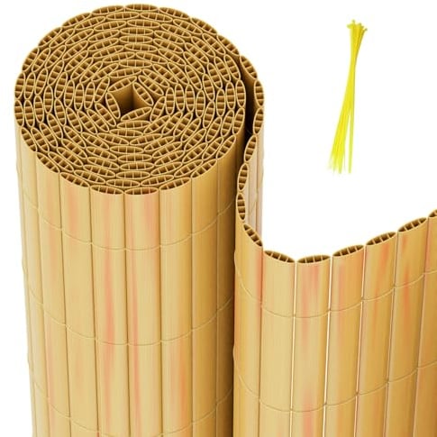 Hebitod PVC Sichtschutzmatte, Sichtschutzzaun 180x500cm Verdreifachen Verstärkung Innen, Balkon Sichtschutz mit Kabelbindern, Balkonverkleidung Windschutz für Balkon, Garten, (Bambus)