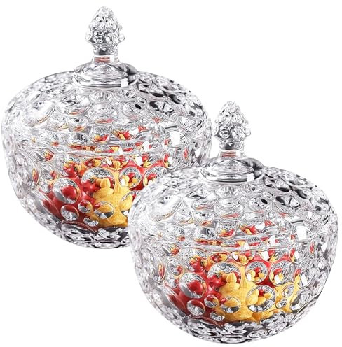 Candy Sweet Jar with Lid Lead Free Decorative Bowl for Candy Buffet Sugar Bowl Cookie Jars Apothecary Glass Bonbon Sweet Jars, Easter Chirtmas Xmas Party Candy Bowl (2 x sugar jars)