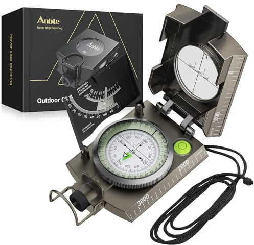Anbte Kompass Militär mit Klinometer IP65 Wasserdicht | Professioneller Marschkompass mit Tragschlaufe & Tasche, Compass Navigation für Camping Jagd Wandern