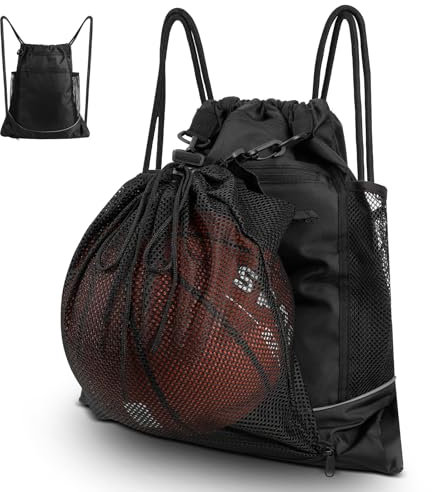 Cozary Zaino Calcio con Rete Estraibile, Zaino Sportivo Coulisse, Borsa Palestra Uomo & Donna, Zaino Palestra per Allenamento, Escursioni e Viaggi