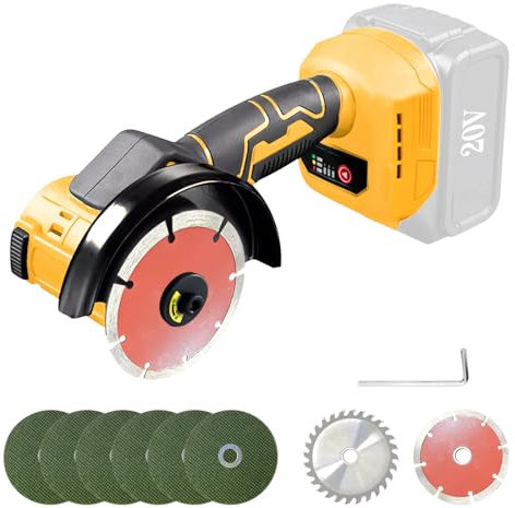 Cordless Angle Grinder Compatible with Dewalt 20V MAX Battery, Brushless Tile Cutter Grinding Machine 3-Speed with 8pcs 4Inch Blades for Metal Wood Tile Plastic (for Dewalt 20V no Bracket)