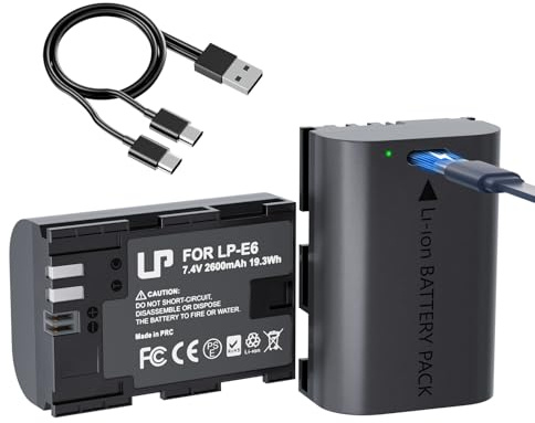 LP LP-E6N LP-E6 Ersatzakku 2er-Pack 2600 mAh Akku mit USB-C-Ladeanschluss | Kompatibel mit Canon EOS R R5 R6 90D 80D 70D 60D 60DA 6D 6D Mark II 5D Mark II/III/IV 5DS R 7D 7D Mark II XC15 10
