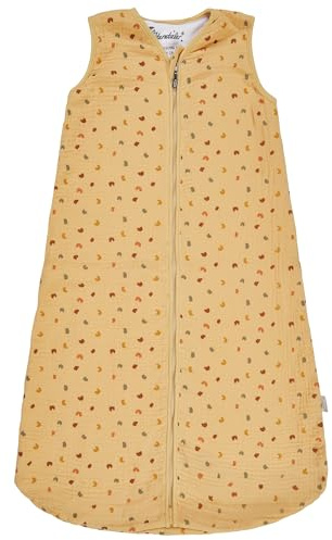 Sterntaler Schlafsack 110cm Giraffe & Löwe – Leichter Musselin mit Feinfrottee-Futter – Zwei-Wege-Reißverschluss & Kabelöffnung in der Seitennaht- 1,00 TOG – Baby und Kleinkind Schlafsack, Ocker