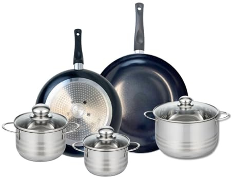 ELO 9739350 Kochgeschirr-Set, 5-teilig, 2 Bratpfannen 28 und 32 cm, 3 Kochtöpfe 14, 16 und 20 cm, Elo Prima glänzend, Edelstahl, Induktion