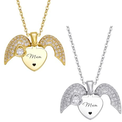 GBTROEY Personalisierte Engelsflügel Halskette, Graviert Name Halskette Schutzengel Flügel Anhänger Schmuck Muttertag Geschenk Für Mum Frauen