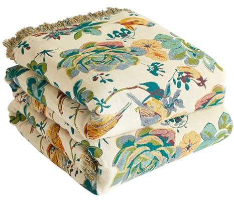 Bailix Premium Boho Tagesdecke 100% Baumwolle Kuscheldecke mit Fransen Doppelseitige Musselin Boho Decke 230x250cm, Kuschelige Sofadecke & Bettüberwurf, Sommedecke für Wohnzimmer weiß/Grün