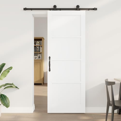 Homgoday Puerta Corredera con Juego de Hardware 'ORKDAL'Blanca de Madera Maciza de Pino, Puerta Interior 'ORKDAL'Blanca 78x211x4 cm de Madera Maciza de Pino