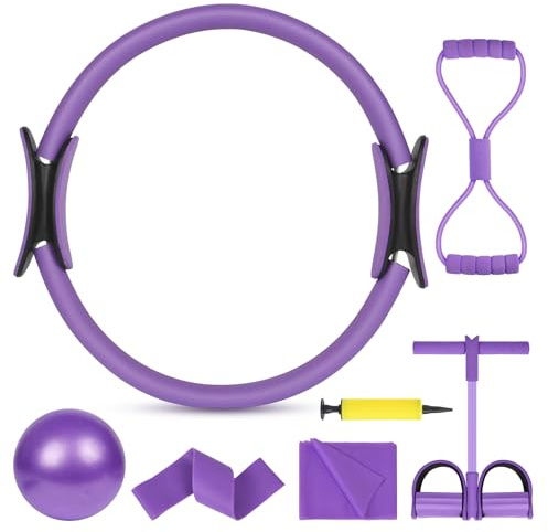 AOOSA Pilates Ring Set, 15''/38cm Magic Circle mit Doppelgriffen | 4 teiliges/6 teiliges Pilates Kit Perfekt für Yoga, Rumpftraining, Physiotherapie und zum Straffen von Oberschenkeln, Bauch