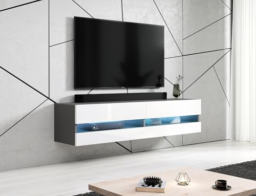 Generisch Letzte 2 Stücke! – Hängendes TV-Lowboard VIGO New '180' – Grau Matt/weiß Hochglanz – ohne Beleuchtung