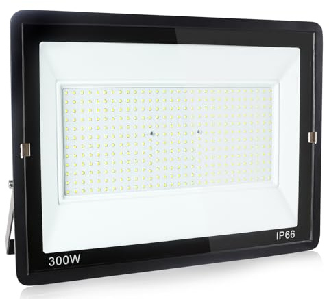 Fynokst 300W LED Strahler Außen Innen, 32400LM Superhell Außenbeleuchtung, 6000K Tageslichtweiß, IP66 Wasserdicht LED Aussenleuchte für Garten, Garage, Sportplatz, 1 Stücke