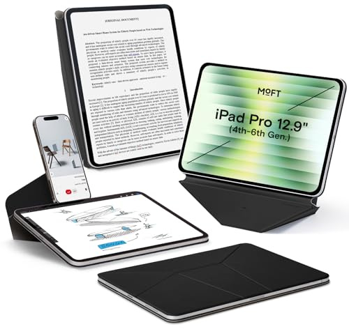 MOFT Dynamic Folio Coque Coque pour iPad Pro 12.9(4e/5e/6e 2020/2021/2022), Étui Magnétique Ultra-Fin avec Support et 20+ Angles de Vision, Réveil/Veille Automatique – Noir Intense