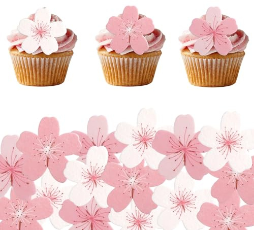 60pcs Décorations Gâteau à Fleurs Comestibles, Topper Gâteau Fleur Cerisier Papier Riz Décorations Fête D'anniversaire pour Thème Mariage Artisanat DIY Fournitures Shower (3 Styles)