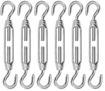 High-PQ Stainless Steel Turnbuckle Tensioner, Heavy Duty Turnbuckles, Hook and Hook Turnbuckle for Cable Tent Installation Sun Shade Gardening Decoration（M4,6PCS）