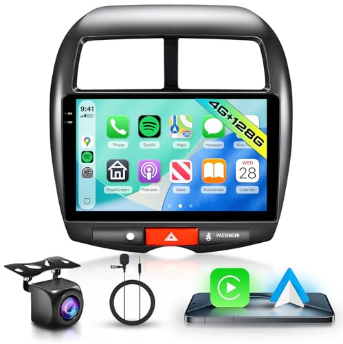 Hodozzy Autoradio 4G+128G für Mitsubishi ASX 1 2010-2016/ Citroen C4 2007-2013/ Peugeot 4008 2012 Android 10 Zoll InCell Touchscreen Navi Carplay Android Auto, Radio Bluetooth DSP WiFi FM RDS Kamera